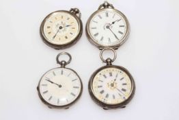 Collection of four silver fob watches