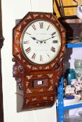 Victorian rosewood and mother of pearl inlaid fusee wall clock