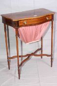 Victorian inlaid serpentine front two drawer sewing table,