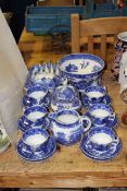 Maling blue and white willow pattern teaware, tray, bowl,