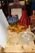 Coloured glass vases and bowls,