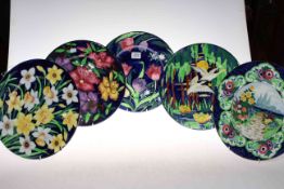 Collection of five Maling colourful plates including daffodil