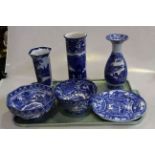 Good collection of six pieces of blue and white including Cauldon vase and octagonal bowl