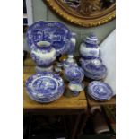 Collection of thirty eight pieces of Spode Italian blue and white, including vases, candlestick,