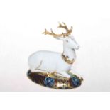 Royal Crown Derby White Hart Stag with box and certificate, 14cm.