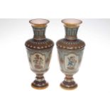 Pair of Mettlach coloured stoneware vases,