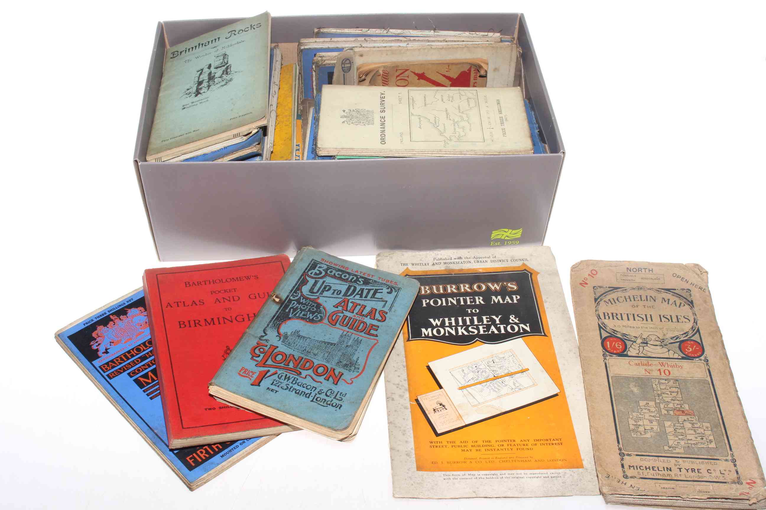 Assorted road maps including Cloth, Michelin, Johnston's Cycling, Ward Lock and Co.