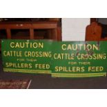 Two vintage enamel signs for Spillers Feed, 61cm by 92cm.