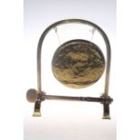 Brass gong with wood beater, 38cm.