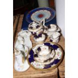 Nine pieces of Coalport Blue Batwing pattern including teapot and cream jug (teapot cracked),
