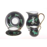 Wedgwood green dragon on black trio and two jugs (5).