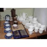Shelley Dainty teaware, Chinese blue and white, coffee ware and fish cutlery.