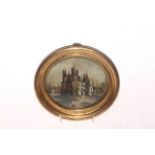 Small oval gilt framed figure and Chateau picture.