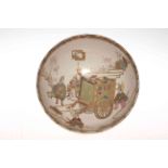 Satsuma crackle glazed bowl, the interior decorated with figures round ornate carriage in landscape,