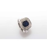 18 carat White Gold Sapphire and Diamond ring featuring centre, cushion cut KASHMIR Sapphire (2.