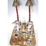 Pair of table lamps, pair of mouse ashtrays, Masons Mandalay jug and vase, silver plated ware, etc.