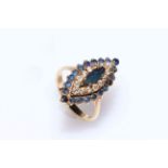 Yellow gold, sapphire and diamond cluster ring,