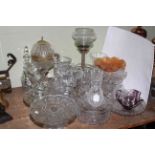 Large collection of crystal and other glass including decanters, cakestands, bowls, vases, etc.