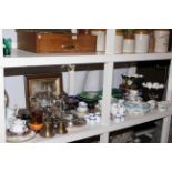 Assorted china, silver plated ware, planters, mirror, picture, etc.