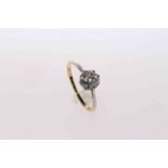 18 carat yellow gold and platinum set solitaire diamond ring, diamond approximately 0.