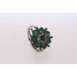 Emerald and diamond cluster ring, size Q.