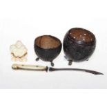 Letter opener, coconut cups and ivory (4).