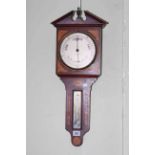 Inlaid mahogany barometer-thermometer and naturalistic crook.