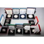 Four silver proof £1 coins; silver proof 5p; four Royal Wedding and one silver proof crown;