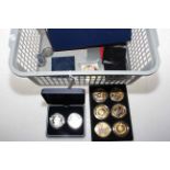 Assortment of British coins including eight gold plated commemorative coins,