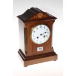 Edwardian inlaid mantel clock with enamel dial.