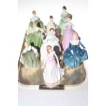 Nine Royal Doulton ladies 'Happy Birthday', 'Soiree', 'Flower of Love', 'Fair Lady' x 2,