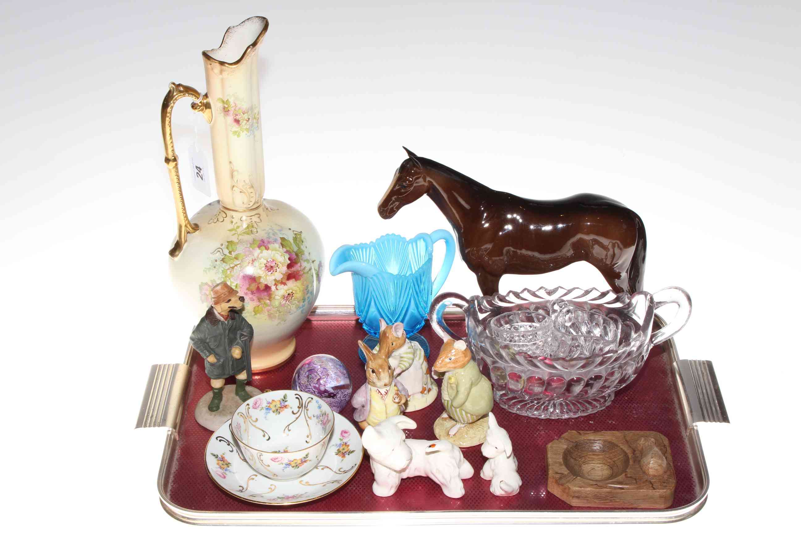 Beswick horse, two Beswick dogs, two Brambly Hedge and Beswick Beatrix Potter figures,