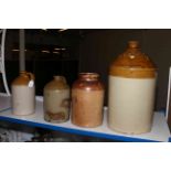 Three Stoneware bottles and stoneware jar including Bramwell & Co. bottle.