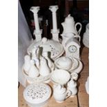 Royal Creamware china including tureen, clock, candlestick holders, cellars (20).