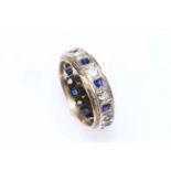 9 carat gold diamond and sapphire eternity ring, size L.