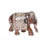 19th Century inlaid hardwood elephant, 18cm by 13cm.