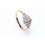 Diamond sixteen stone ring set in 9 carat gold, size O.