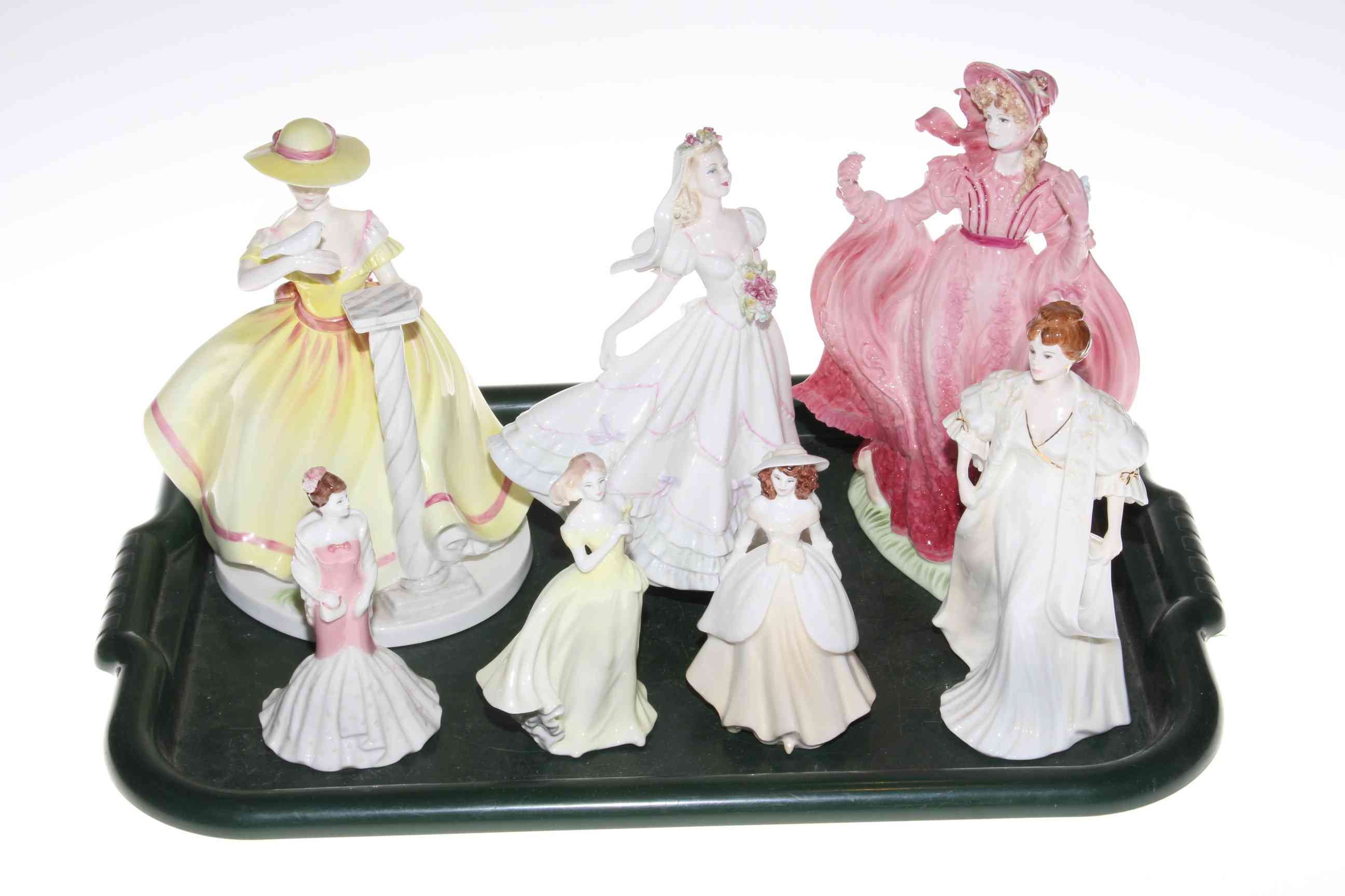 Seven Coalport lady figurines including Rosalie, Wedding Day, Precious Moments, etc.