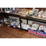 Six boxes of assorted china including Ringtons blue and white, teaware, dinnerware, novelty teapots,