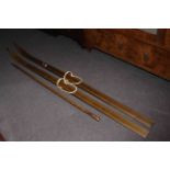 Pair of Aasmund Kleiv Norway Telemask ski's and pole and two gold clubs.