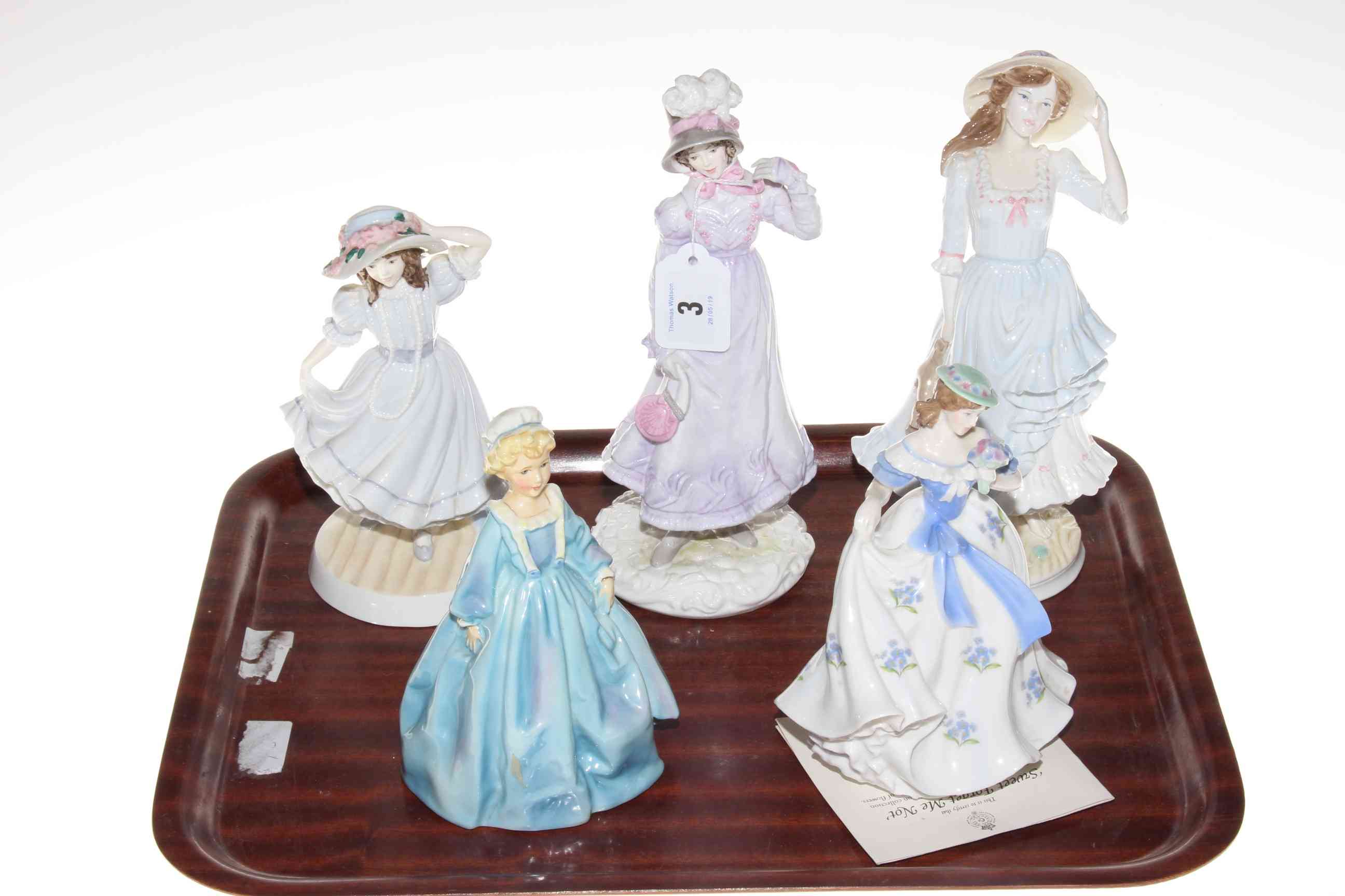 Five Royal Worcester figures 'Sweet Forget Me Not', 'Grandmother Dress', 'Summer',