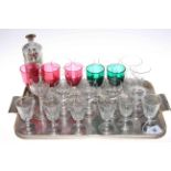 Set of six cut glass sherry glasses,