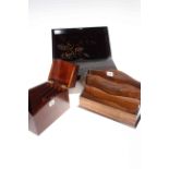 Letter rack, stationery box and an Oriental themed writing slope with key (3).