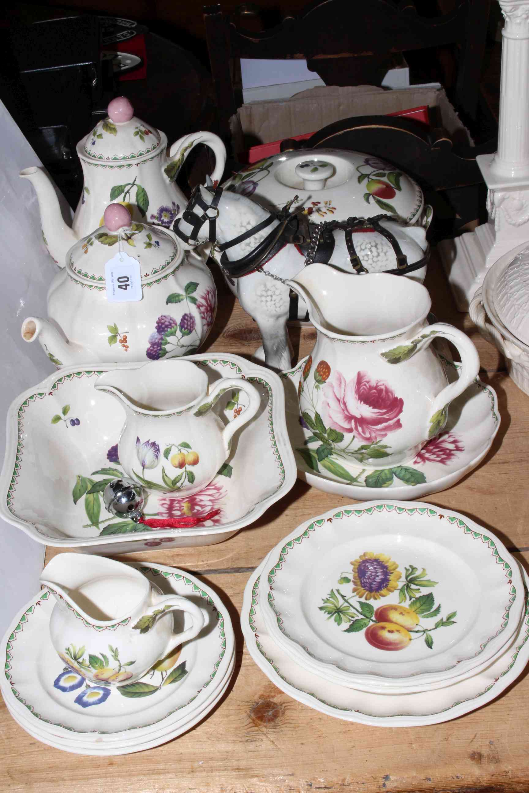 Victoria Spode china including teapots, tureen and a Beswick harnessed horse (15).