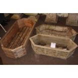 Pair rectangular hexagonal shaped garden troughs and octagonal shaped wooden garden trough (3).