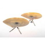 Pair of silver and mother of pearl bon bon stands, having bamboo styled legs.