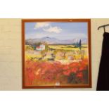 Robert Luigi Valente, Poppies, Olives and Vines, Tuscany, oil painting, signed lower right,
