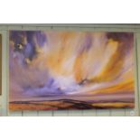 Frank Aird, Born 1950, Moorland Sunset, acrylic on canvas, signed lower right, 76cm by 122cm,