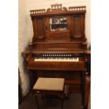 Victorian Canadian mirror backed pedal organ and music stool.