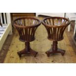 Pair Brazier style mahogany jardiniere stands, 68cm by 50cm diameter.